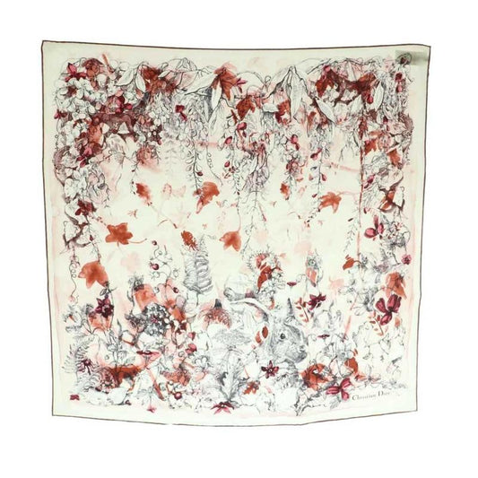 Christian Dior Jardin Magic 70 Square Scarf Silk Floral Pattern Wine Red White