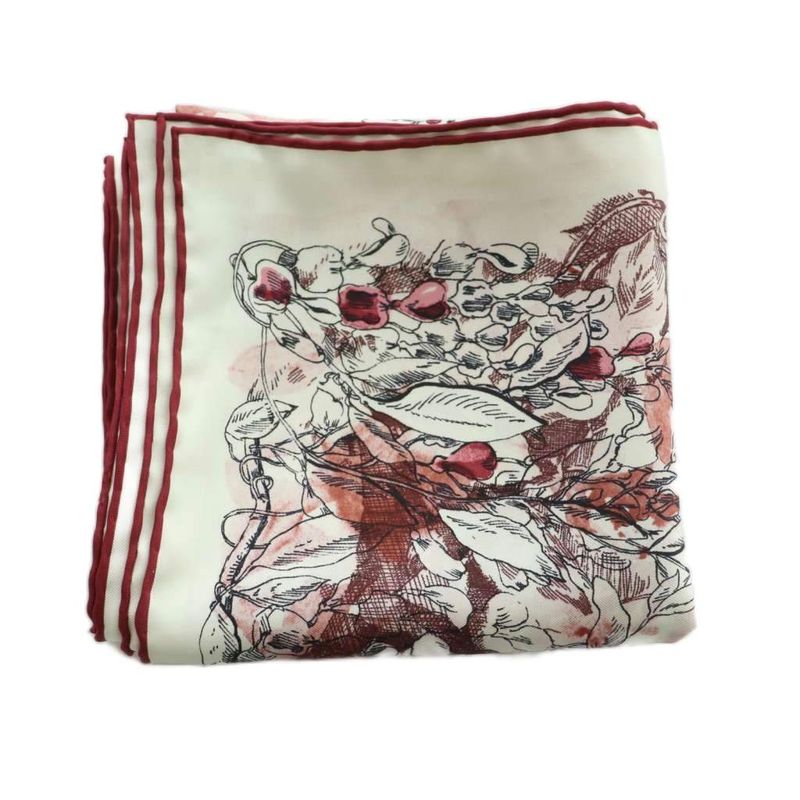 Christian Dior Jardin Magic 70 Square Scarf Silk Floral Pattern Wine Red White