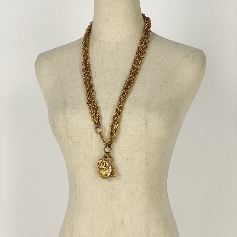 Chanel Coco Mark Chain Necklace 3strands Necklace GP Gold Ladies