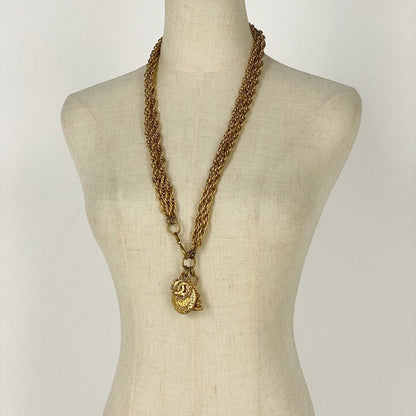 Chanel Coco Mark Chain Necklace 3strands Necklace GP Gold Ladies