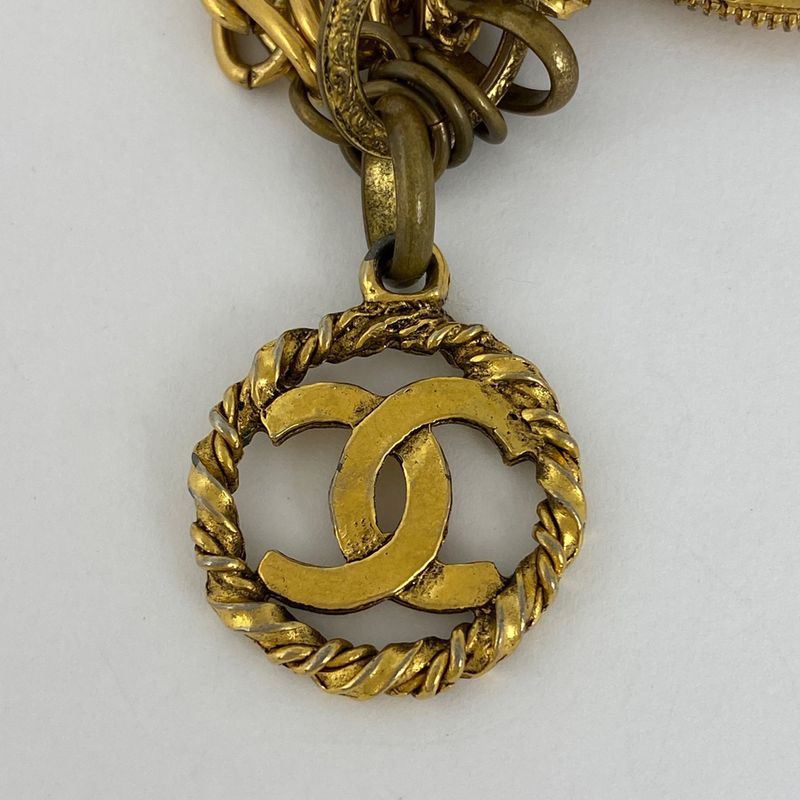 Chanel Coco Mark Chain Necklace 3strands Necklace GP Gold Ladies