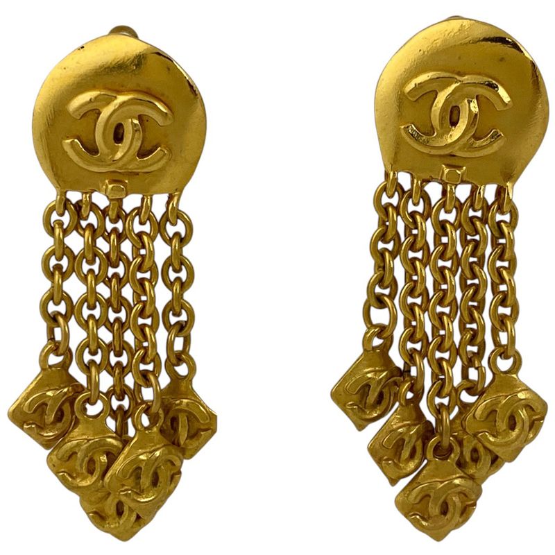 Chanel Coco Mark Earrings Swing Logo Earrings GP Gold Ladies