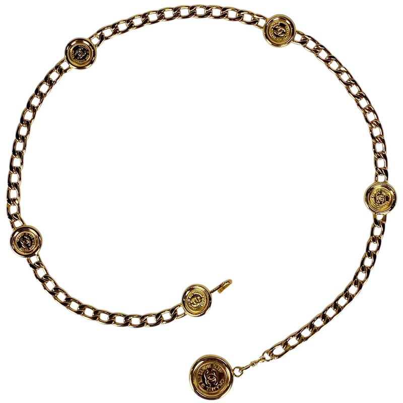 Chanel Coco Mark Chain Belt Coin 94p Engraved GP Gold Ladies