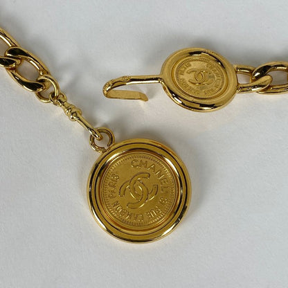 Chanel Coco Mark Chain Belt Coin 94p Engraved GP Gold Ladies