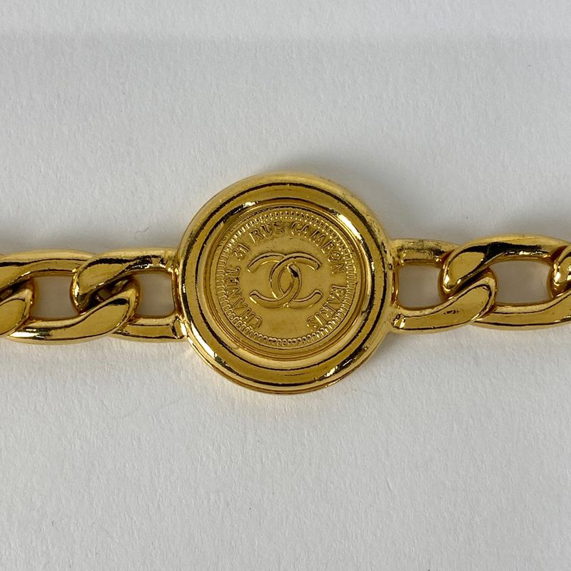 Chanel Coco Mark Chain Belt Coin 94p Engraved GP Gold Ladies