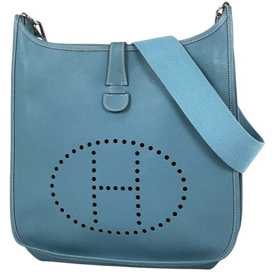 Hermes Evelyn 2 GM Perforated H Logo Shoulder Bag Vaux Epson Blue Jean J Ladies