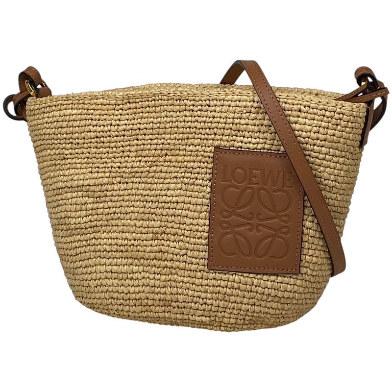Loewe Slit Pochette Bag Anagram Bag Shoulder Bag Raffia Brown Women