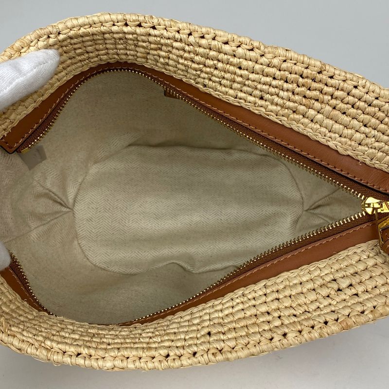 Loewe Slit Pochette Bag Anagram Bag Shoulder Bag Raffia Brown Women