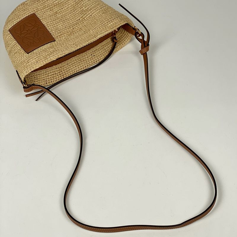 Loewe Slit Pochette Bag Anagram Bag Shoulder Bag Raffia Brown Women