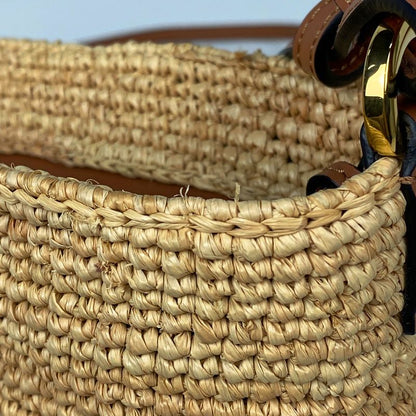 Loewe Slit Pochette Bag Anagram Bag Shoulder Bag Raffia Brown Women