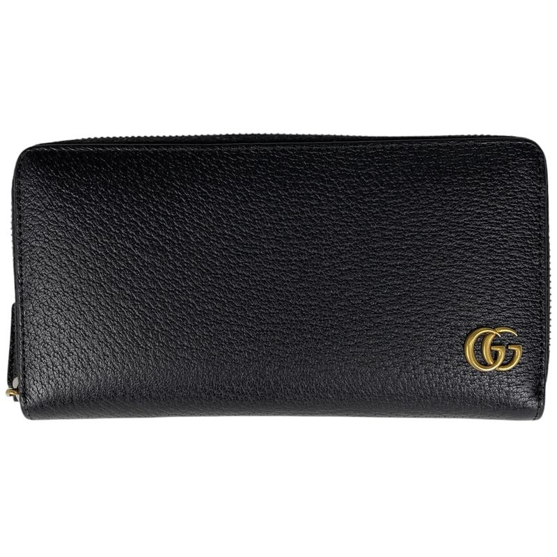 Gucci GG Marmont Long Wallet Double G Round Zipper Long Leather Black 428736