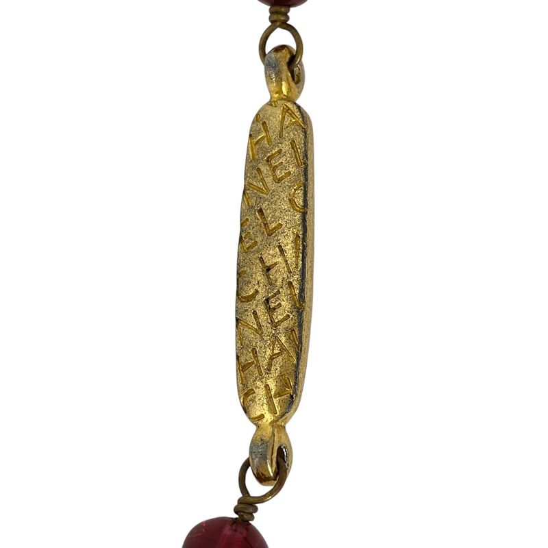 Chanel Logo Necklace 2strands Long Gripore Necklace GP Gold Red Ladies