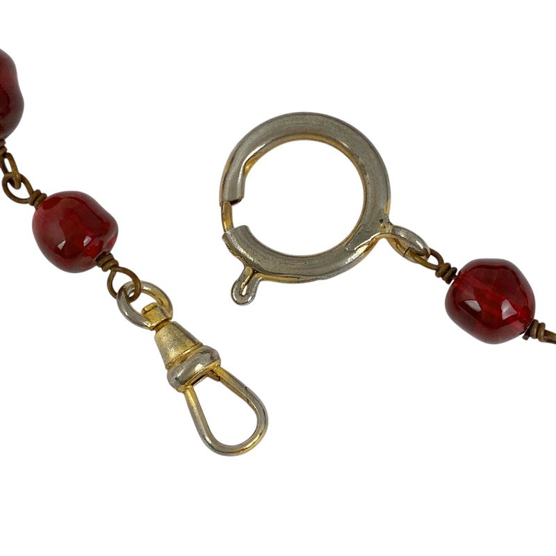 Chanel Logo Necklace 2strands Long Gripore Necklace GP Gold Red Ladies