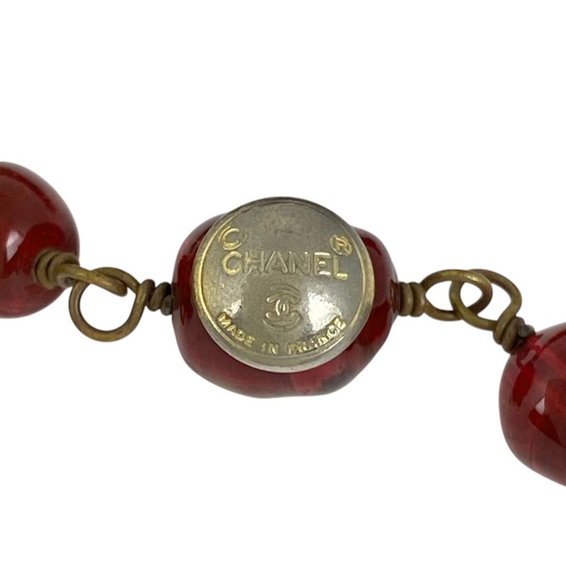 Chanel Logo Necklace 2strands Long Gripore Necklace GP Gold Red Ladies