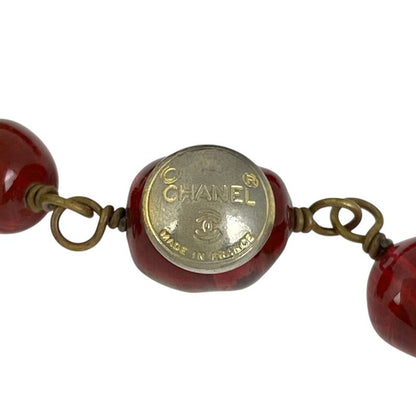 Chanel Logo Necklace 2strands Long Gripore Necklace GP Gold Red Ladies