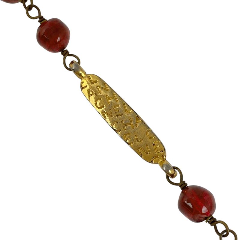 Chanel Logo Necklace 2strands Long Gripore Necklace GP Gold Red Ladies