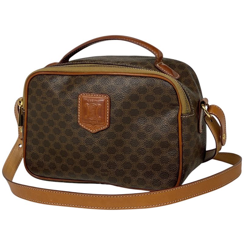 Celine Macadam Pattern Shoulder Bag Crossbody Shoulder Bag Coated Canvas Brown