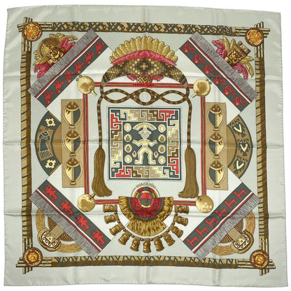 Hermes Carré 90 Huaca Piru Sacred Peru Scarf Silk Light Green Multicolor Women