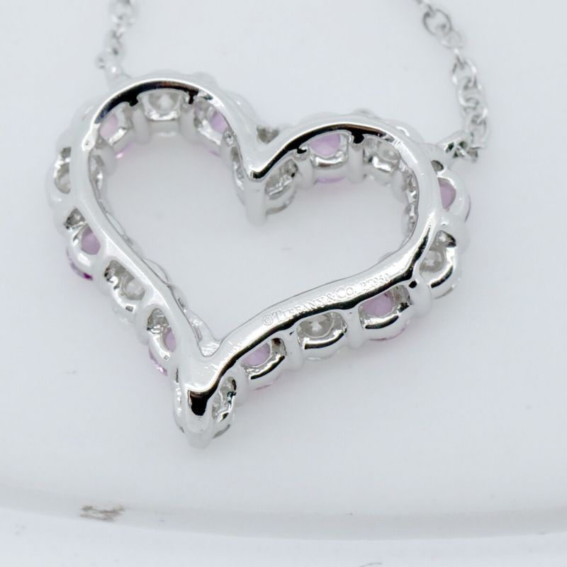 Tiffany & Co Sentimental Heart With Diamonds And Pink Sapphires Necklace Pt950