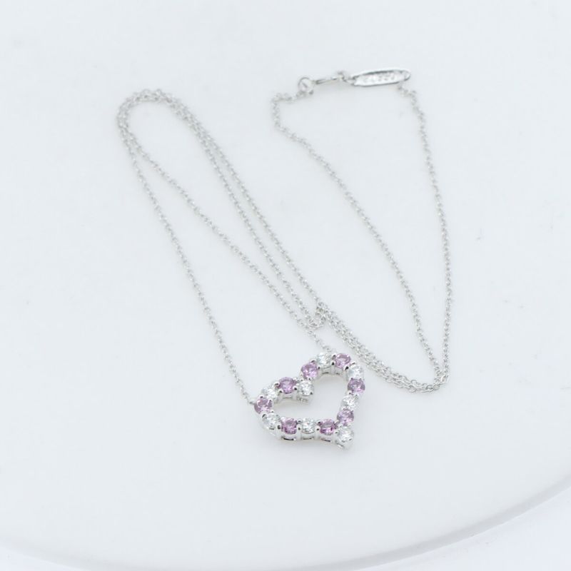Tiffany & Co Sentimental Heart With Diamonds And Pink Sapphires Necklace Pt950