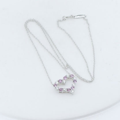 Tiffany & Co Sentimental Heart With Diamonds And Pink Sapphires Necklace Pt950