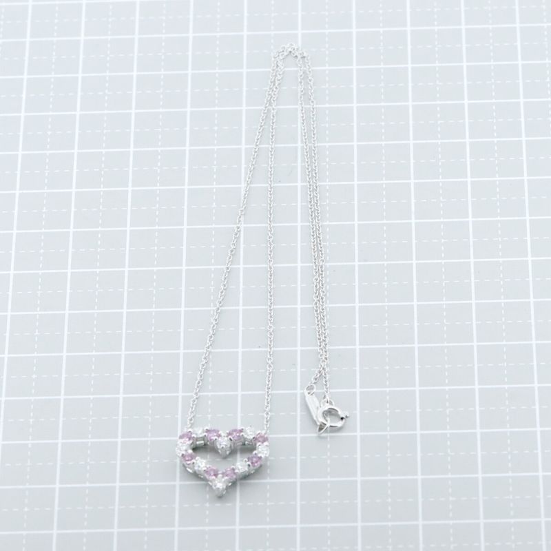 Tiffany & Co Sentimental Heart With Diamonds And Pink Sapphires Necklace Pt950