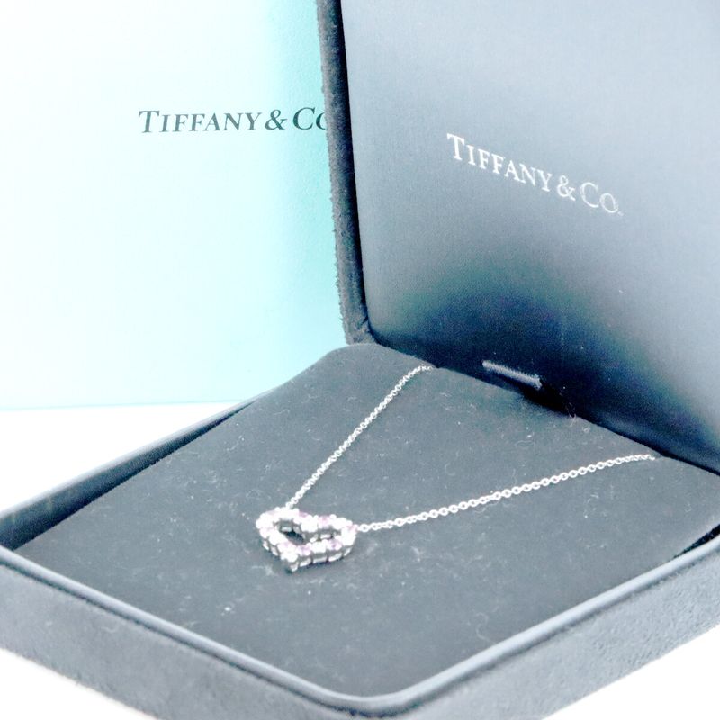 Tiffany & Co Sentimental Heart With Diamonds And Pink Sapphires Necklace Pt950