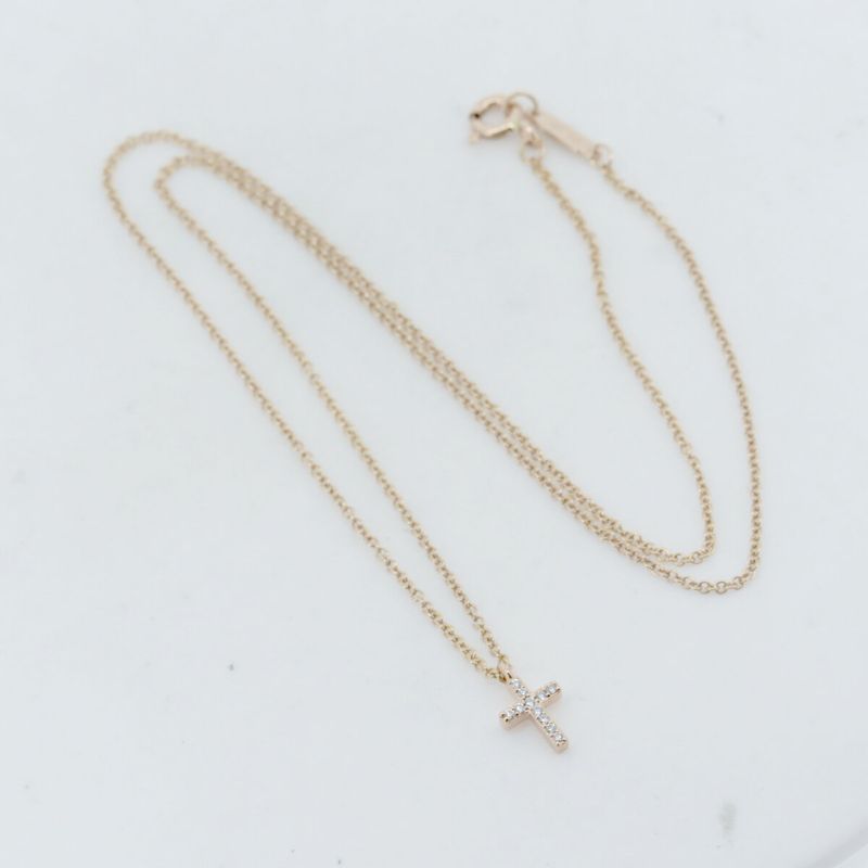 Tiffany & Co Metro Cross Diamond Necklace 18K Pink Gold (18k Pink Gold)
