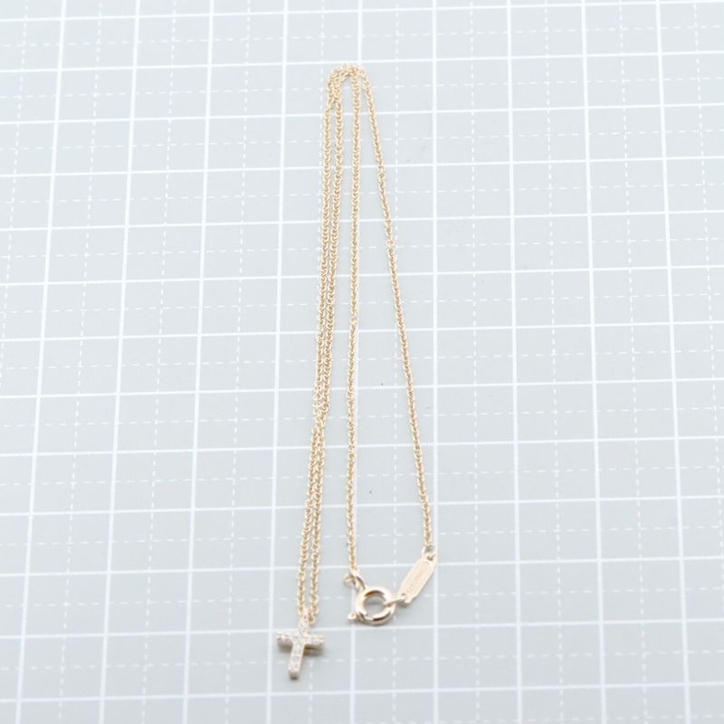 Tiffany & Co Metro Cross Diamond Necklace 18K Pink Gold (18k Pink Gold)