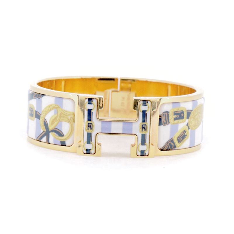 Hermes Click H Belt Pattern Enamel Bracelet Gold Hardware Pawnbroker