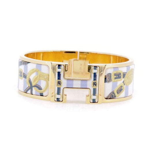 Hermes Click H Belt Pattern Enamel Bracelet Gold Hardware Pawnbroker