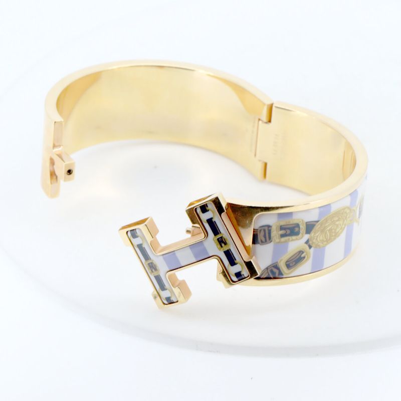 Hermes Click H Belt Pattern Enamel Bracelet Gold Hardware Pawnbroker