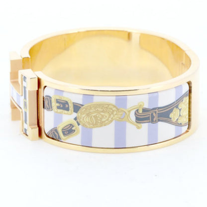 Hermes Click H Belt Pattern Enamel Bracelet Gold Hardware Pawnbroker