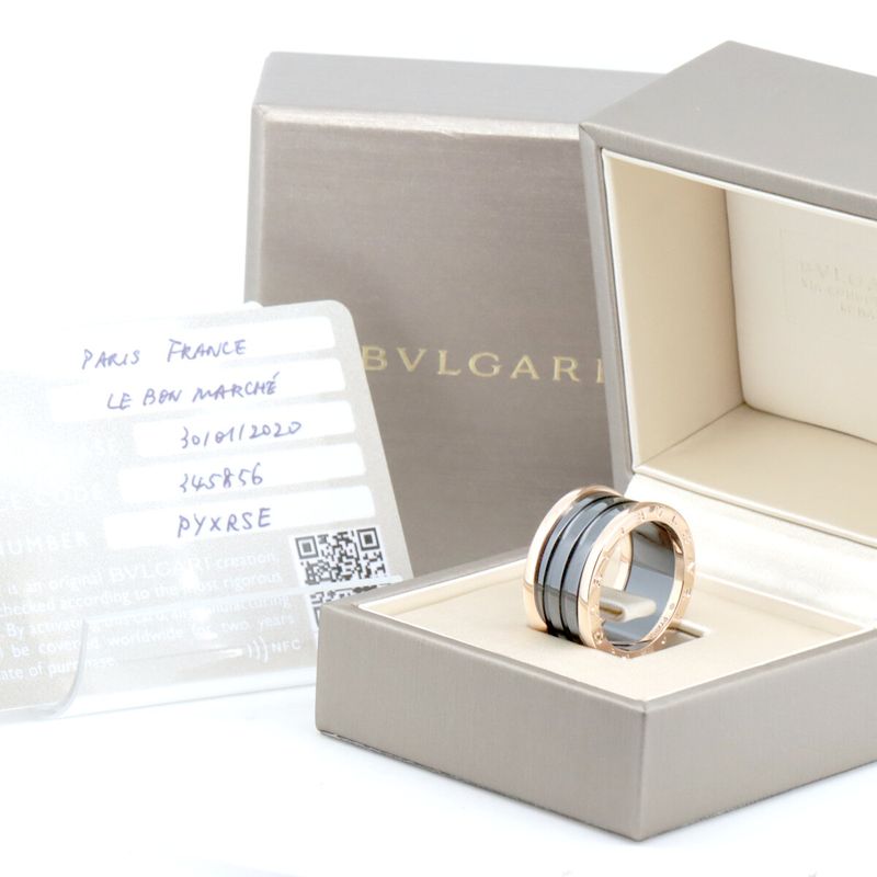 Bulgari Bee Zero One 4-band Black Ceramic Size 17.5 18K Pink Gold (18k Pink