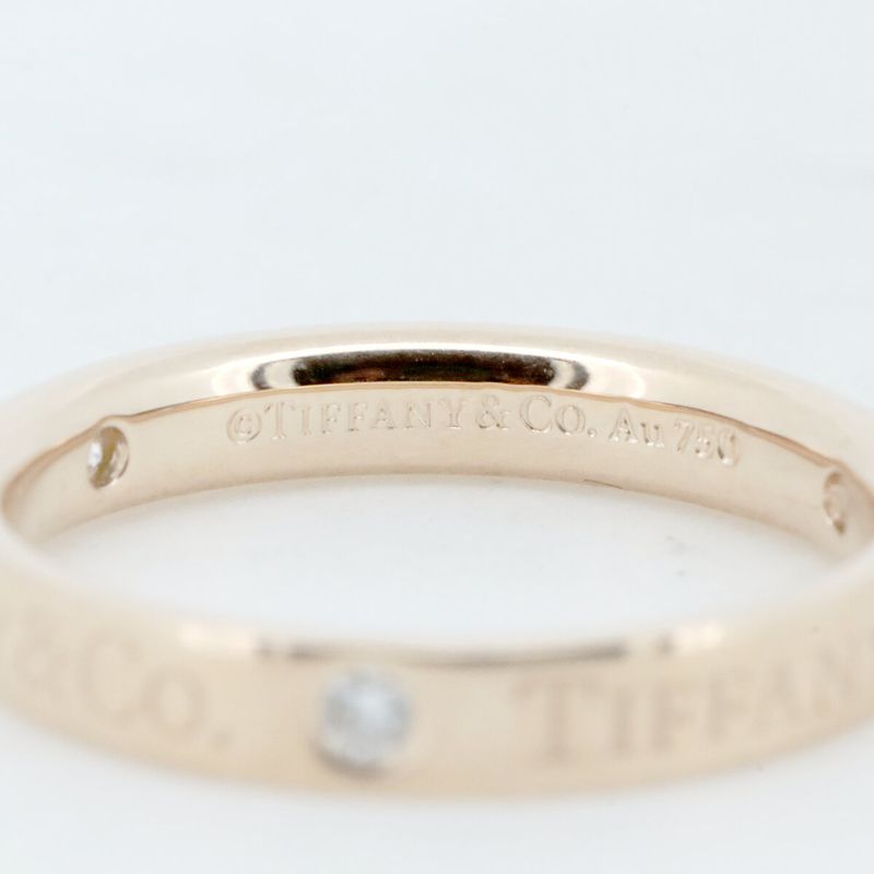 Tiffany & Co Flat Band Diamond Ring Ring Size 9 3 Points 18K Pink Gold (18k