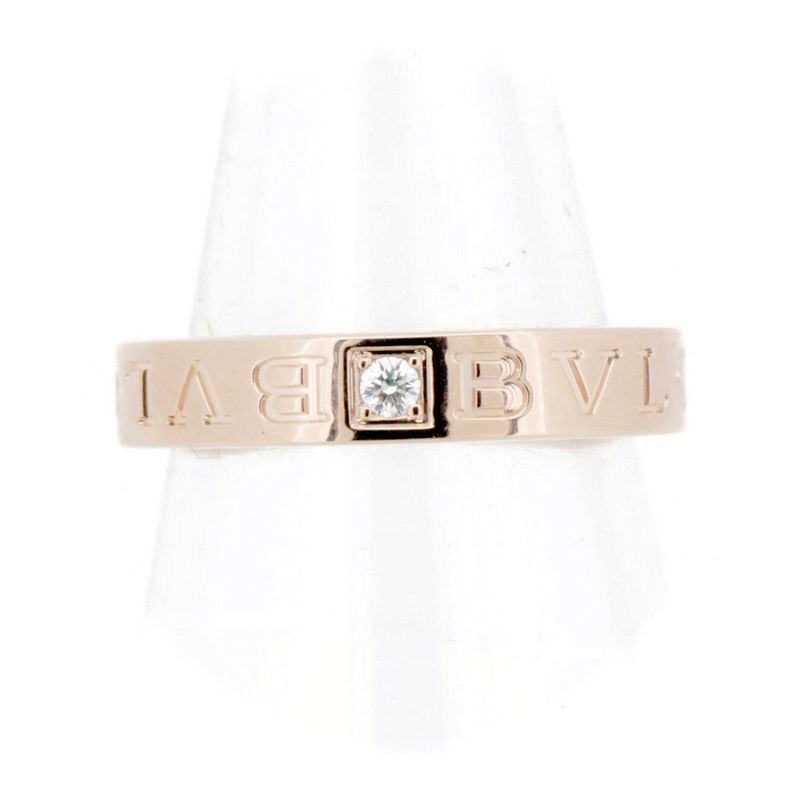 Bulgari Double Logo Diamond Ring Size 13.5 18K Pink Gold (18k Pink Gold)