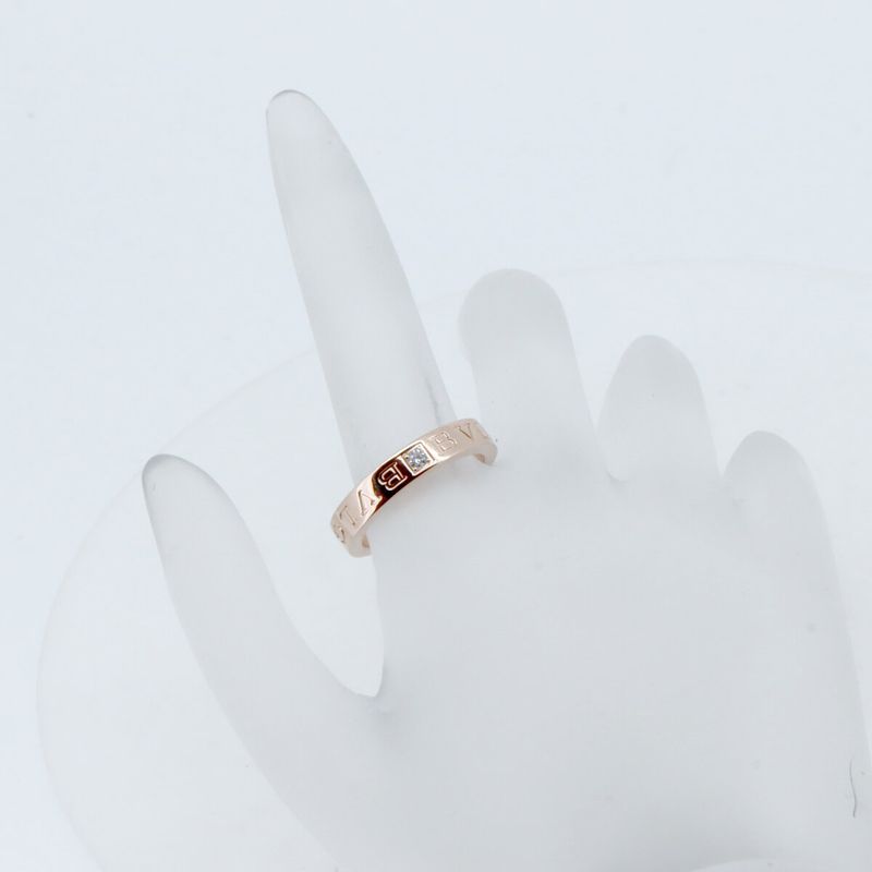 Bulgari Double Logo Diamond Ring Size 13.5 18K Pink Gold (18k Pink Gold)