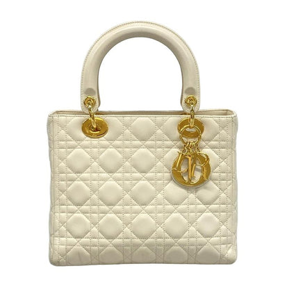 Dior Christian Dior Handbag Lady Dior Medium Bag Ivory Gold Hardware Lambskin