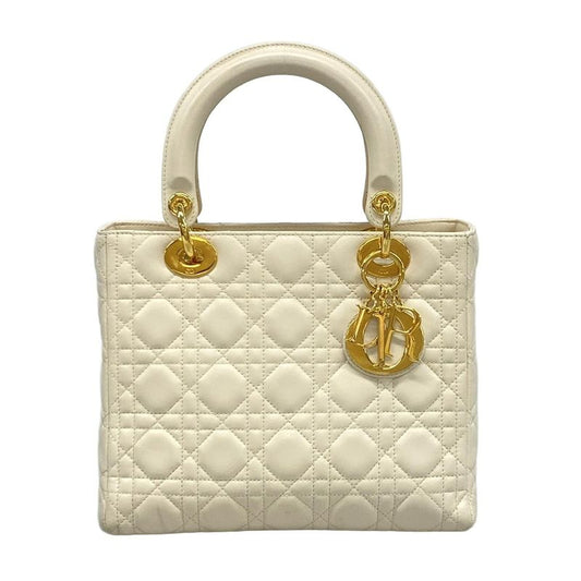 Dior Christian Dior Handbag Lady Dior Medium Bag Ivory Gold Hardware Lambskin
