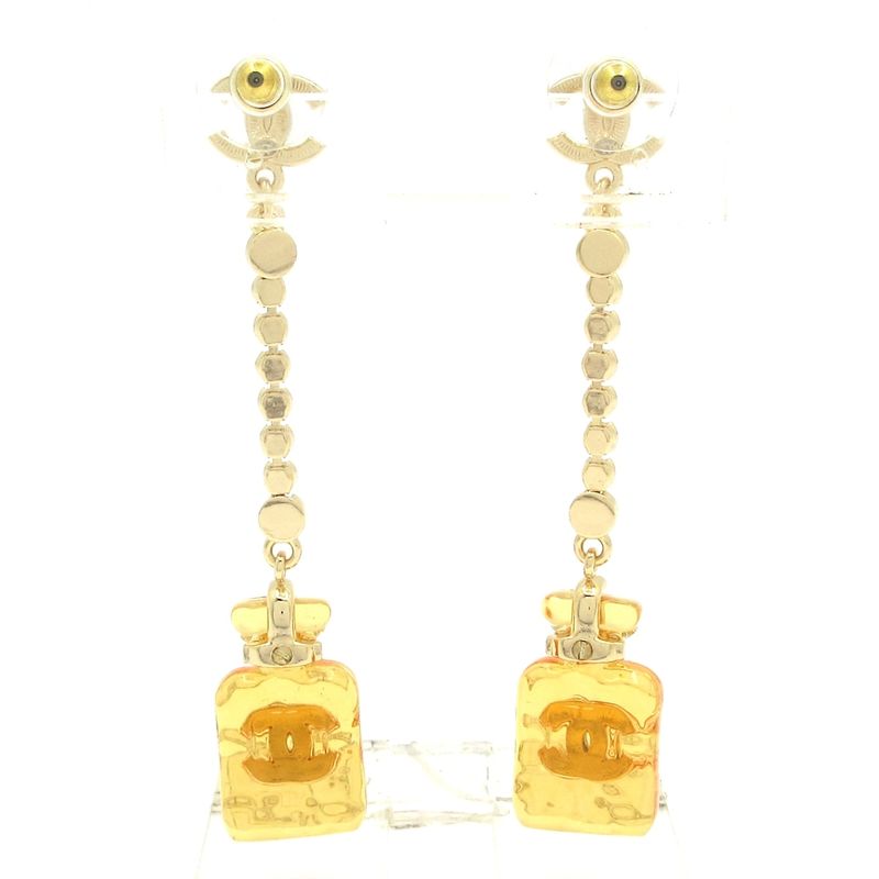 Chanel Earrings Excellent Condition Coco Mark Gold X Orange X Clear Perfume