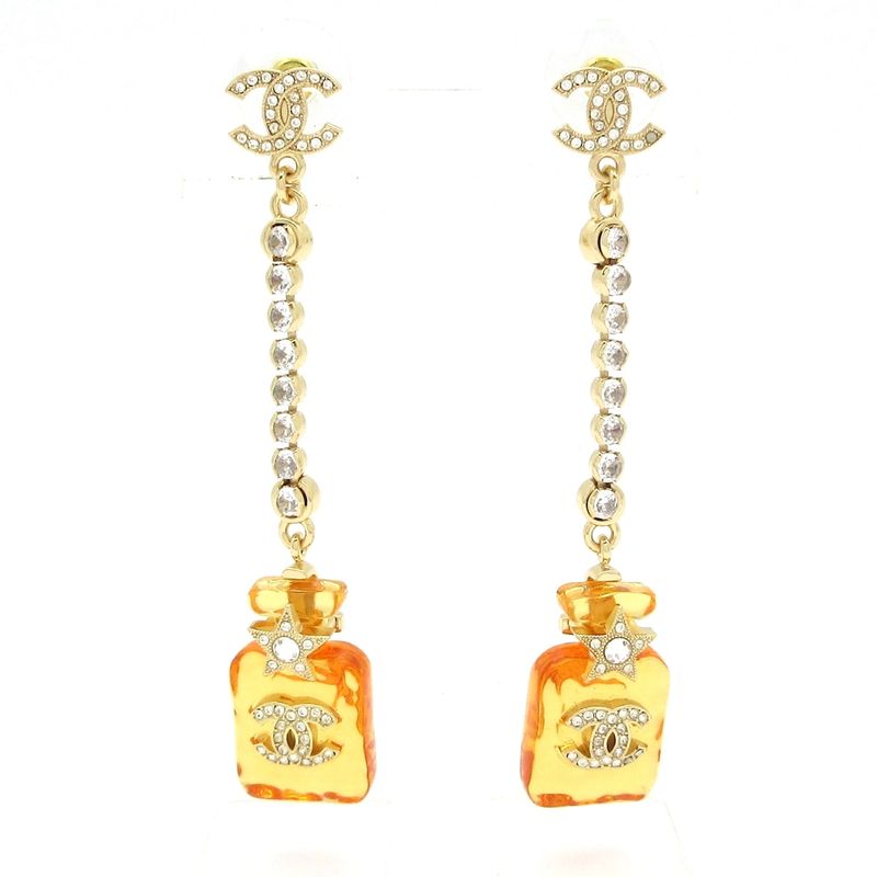 Chanel Earrings Excellent Condition Coco Mark Gold X Orange X Clear Perfume