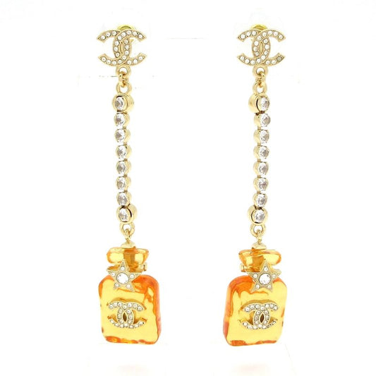 Chanel Earrings Excellent Condition Coco Mark Gold X Orange X Clear Perfume