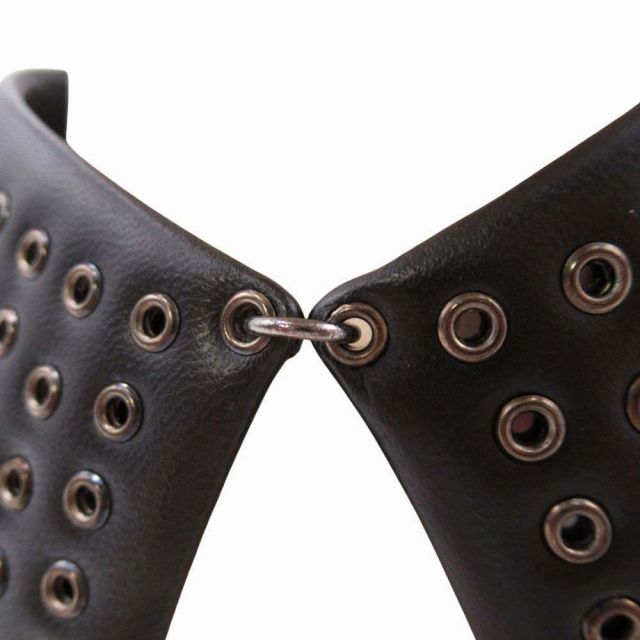 Christian Dior Leather Collar Necklace Choker Eyelet Dove Hardware Black Silver