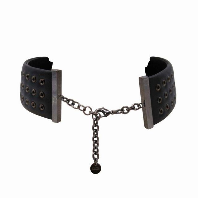 Christian Dior Leather Collar Necklace Choker Eyelet Dove Hardware Black Silver
