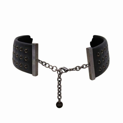 Christian Dior Leather Collar Necklace Choker Eyelet Dove Hardware Black Silver