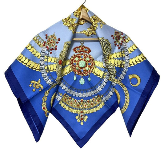 Hermes Scarf Carré 90 Light Blue × Yellow × Multi Cosmima Jewelry Pattern