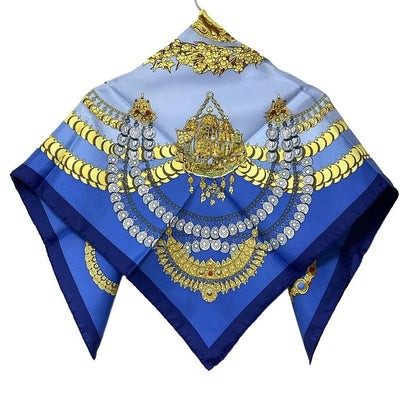 Hermes Scarf Carré 90 Light Blue × Yellow × Multi Cosmima Jewelry Pattern