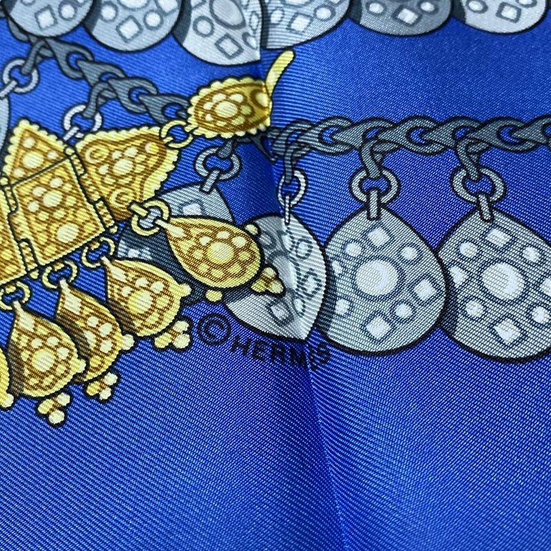 Hermes Scarf Carré 90 Light Blue × Yellow × Multi Cosmima Jewelry Pattern