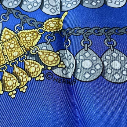 Hermes Scarf Carré 90 Light Blue × Yellow × Multi Cosmima Jewelry Pattern