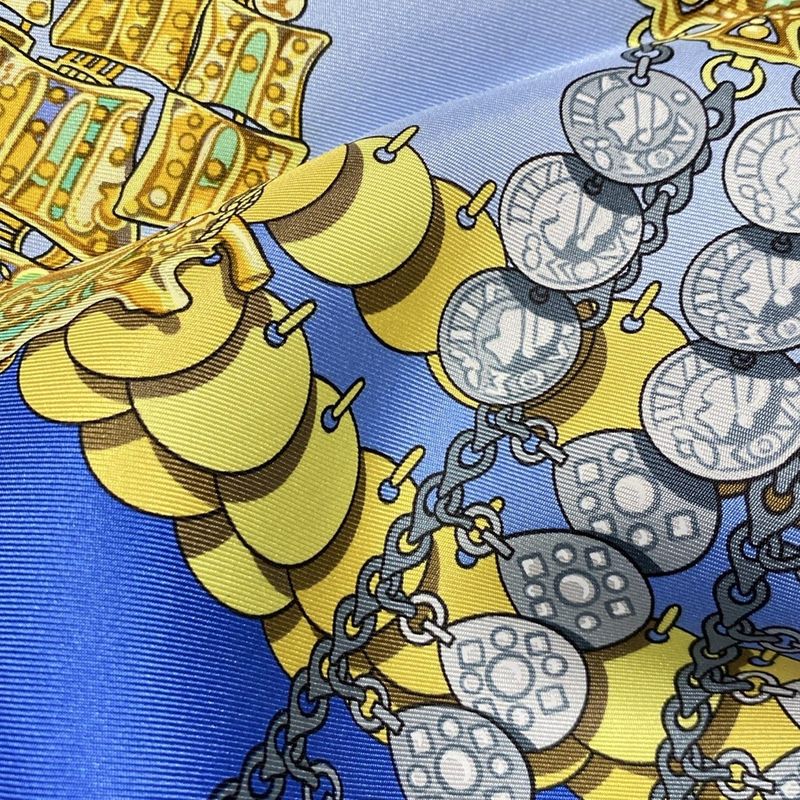 Hermes Scarf Carré 90 Light Blue × Yellow × Multi Cosmima Jewelry Pattern